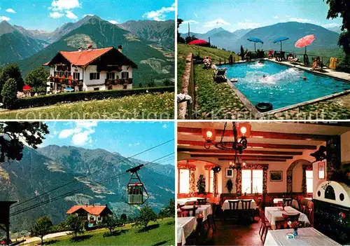 AK / Ansichtskarte Schenna_Meran Gasthof Pension Pichler Gastraum Swimming Pool Bergbahn Alpenpanorama Schenna Meran