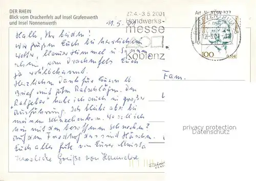 AK / Ansichtskarte Grafenwerth Blick vom Drachenfels mit Insel Nonnenwerth Grafenwerth