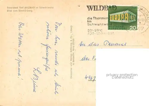 AK / Ansichtskarte Wildbad_Schwarzwald Fliegeraufnahme Blick vom Sommerberg Wildbad_Schwarzwald