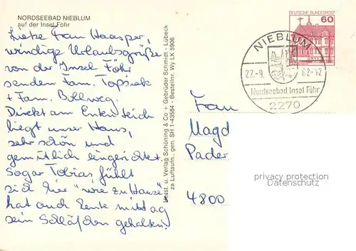 AK / Ansichtskarte Nieblum Fliegeraufnahme Insel F?hr Nieblum