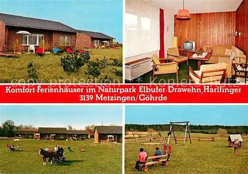 AK / Ansichtskarte Metzingen_Niedersachsen Ferienhaeuser im Naturpark Elbufer Drawehn Kinderspielplatz Ponywagen Metzingen Niedersachsen
