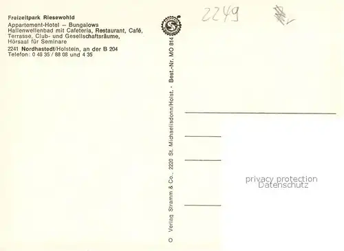 AK / Ansichtskarte Nordhastedt Freizeitpark Riesewohld Appartement Hotel Bungalows Restaurant Cafeteria Hallenbad Nordhastedt