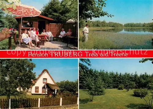AK / Ansichtskarte Treia_Schleswig Ferien auf dem Lande Pension Truberg Garten Partie am Wasser Treia_Schleswig