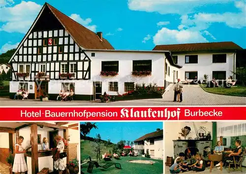 AK / Ansichtskarte Burbecke_Sauerland Hotel Bauernhofpension Klaukenhof Kaminzimmer Garten Burbecke_Sauerland