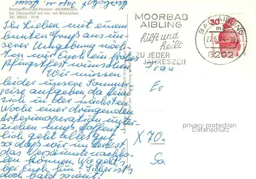 AK / Ansichtskarte Oberaudorf_Inn Restaurant Cafe Pension Hummelei Blick zum Bruennstein Mangfallgebirge 