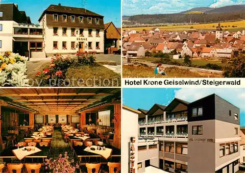 AK / Ansichtskarte Geiselwind Hotel Gasthof Krone Restaurant Ortsansicht mit Kirche Geiselwind