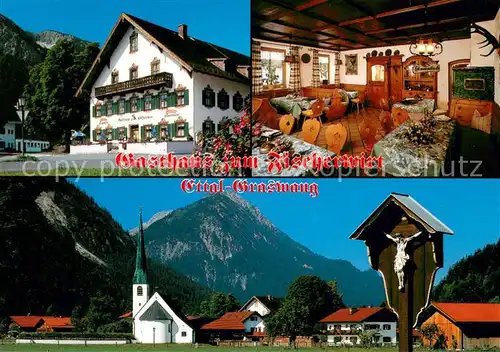 AK / Ansichtskarte Graswang Gasthaus zum Fischerwirt Gaststube Wegekreuz Ortsmotiv mit Kirche Alpen Huber Karte Nr 11.270 Graswang