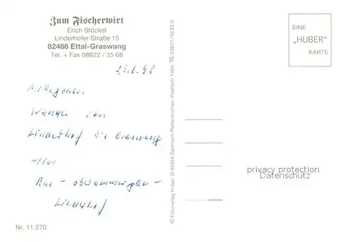 AK / Ansichtskarte Graswang Gasthaus zum Fischerwirt Gaststube Wegekreuz Ortsmotiv mit Kirche Alpen Huber Karte Nr 11.270 Graswang