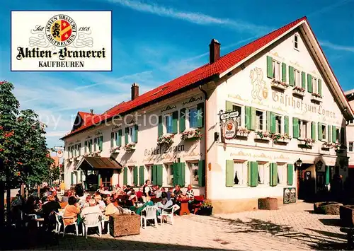 AK / Ansichtskarte Sonthofen_Oberallgaeu Gasthaus zum Loewen Restaurant Terrasse Wappen Aktien Brauerei Kaufbeuren Sonthofen Oberallgaeu