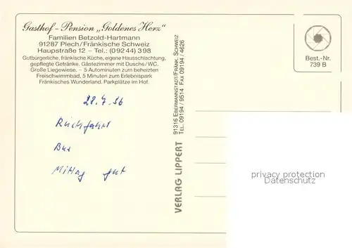 AK / Ansichtskarte Plech Gasthof Pension Goldenes Herz in der Fraenkischen Schweiz Plech