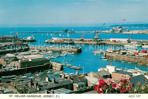 AK / Ansichtskarte St_Helier_Jersey Harbour A commercial port with a view of Elizabeth Castle St_Helier_Jersey