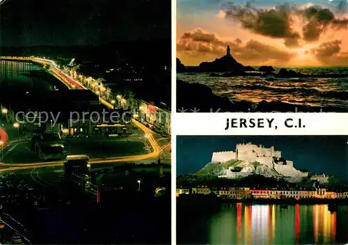 AK / Ansichtskarte Jersey_Kanalinsel Inselmotive mit Schloss bei Nacht 