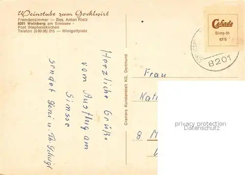 AK / Ansichtskarte Weinberg_Simssee Weinstube zum Gockwirt Gaststube Terrasse Minigolf Badesteg Alpenblick Weinberg Simssee