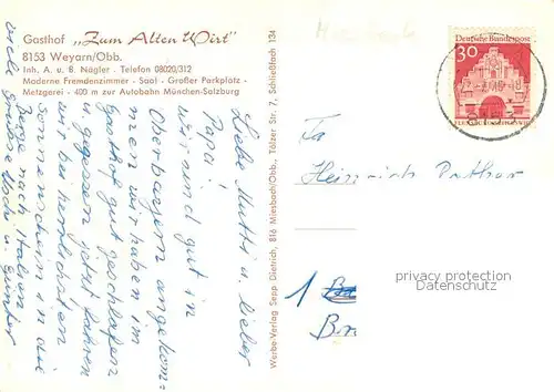 AK / Ansichtskarte Weyarn Gasthof Zum alten Wirt Gaststube Weyarn