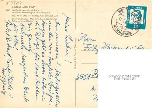 AK / Ansichtskarte Wolfertschwenden Gasthof Alte Post Gaststube Wolfertschwenden