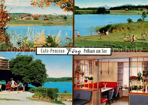 AK / Ansichtskarte Pelham_Oberbayern Cafe Pension Foerg am See Liegewiese Pelham Oberbayern