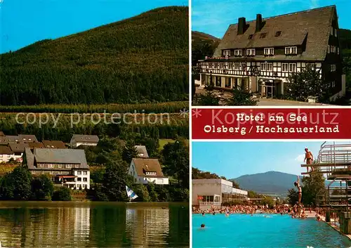 AK / Ansichtskarte Olsberg_Sauerland Hotel am See Freibad Olsberg_Sauerland