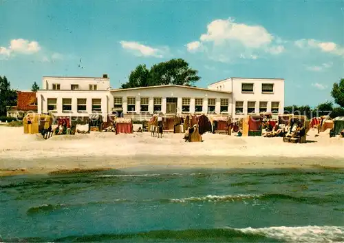 AK / Ansichtskarte Haffkrug_Ostseebad Hotel Restaurant Cafe Strandhalle Strand Ansicht vom Meer aus Haffkrug_Ostseebad