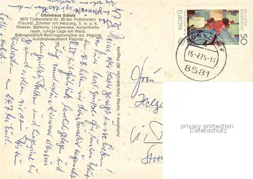 AK / Ansichtskarte Tuechersfeld Gaestehaus Schatz Fremdenzimmer Feldweg Felsen Natur Tuechersfeld