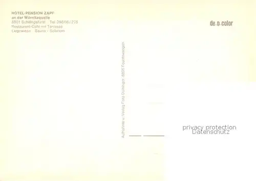 AK / Ansichtskarte Schillingsfuerst Hotel Pension Zapf and der Woernitzquelle Restaurant Schillingsfuerst
