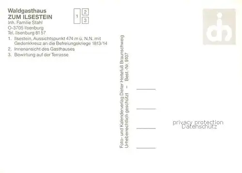 AK / Ansichtskarte Ilsenburg_Harz Waldgasthaus zum Ilsestein Restaurant Terrasse Gedenkkreuz Ilsenburg Harz