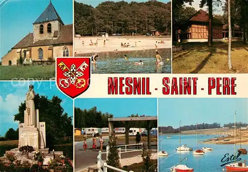 AK / Ansichtskarte Mesnil Saint Pere et le lac de la Foret dOrient Eglise de Mesnil Saint Pere Plage La Maison du Lac Monument aux 24 fusilles Le camping Voiliers au mouillage Mesnil Saint Pere