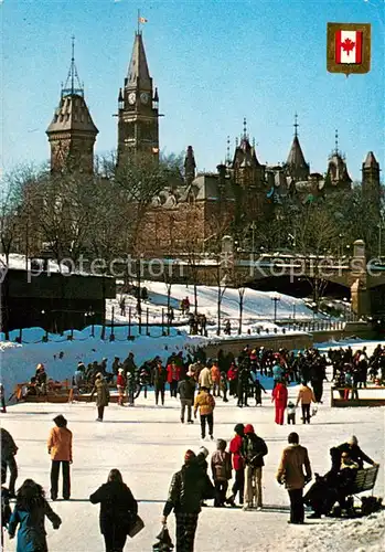 AK / Ansichtskarte Ottawa_Ontario Ice skating on the Rideau canal with the houses of Parliament Ottawa Ontario