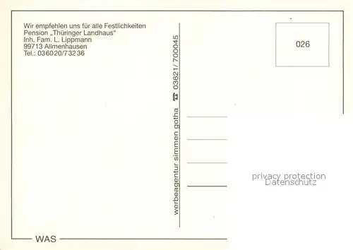 AK / Ansichtskarte Allmenhausen Pension Th?ringer Landhaus Allmenhausen