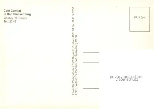 AK / Ansichtskarte Bad_Blankenburg Caf? Central Bad_Blankenburg