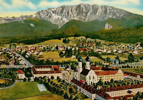 AK / Ansichtskarte Benediktbeuern aeltes Kloster Oberbayerns mit Benediktenwand aus der Vogelperspektive Kuenstlerkarte Benediktbeuern