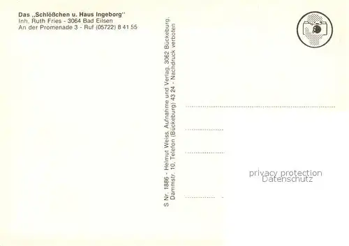 AK / Ansichtskarte Bad_Eilsen Das "Schloesschen" und Haus Ingeborg Garten Bad_Eilsen