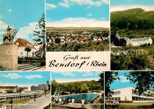 AK / Ansichtskarte Bendorf_Rhein Park Panorama Kranken und Schwesternhaus Schwimmbad Schule Abtei Bendorf Rhein