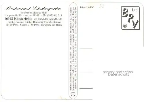 AK / Ansichtskarte Klosterfelde Restaurant Lindengarten Klosterfelde