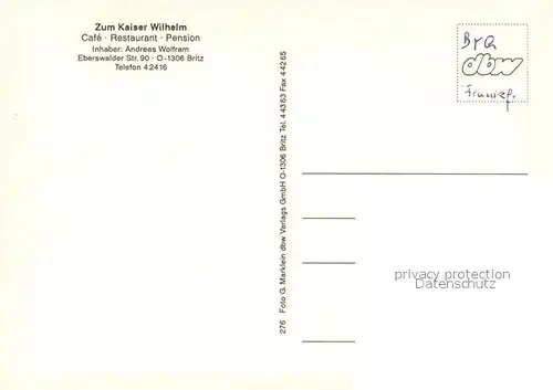 AK / Ansichtskarte Britz_Eberswalde Restaurant Caf? zum Kaiser Wilhelm Britz Eberswalde