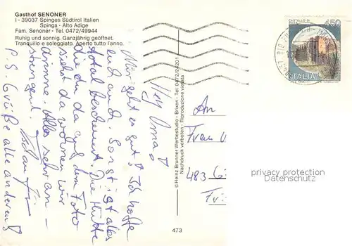 AK / Ansichtskarte Spinges Gasthaus Senoner Spinges