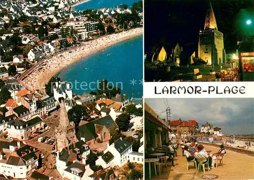 AK / Ansichtskarte Larmor Plage Vue aerienne lEglise et la plage de Larmor et la plage de Toulhars Larmor Plage