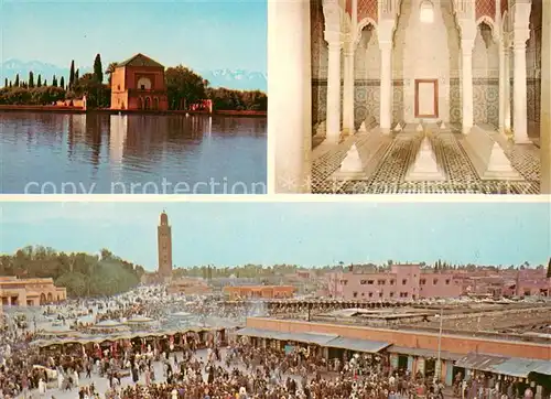 AK / Ansichtskarte Marrakech_Marrakesch Bassin de la Menara Tombeaux Saadiens Vue generale Marrakech Marrakesch