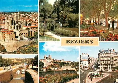 AK / Ansichtskarte Beziers Vue aerienne sur la CathedraleSt Nazaire Plateau des Poetes Le Marche auxFleurs Canal du Midi Cathedrale Centre Ville Beziers