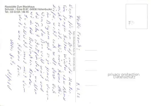 Hohenbucko Raststaette Zum Blockhaus Gaststube Terrasse Zimmer Hohenbucko