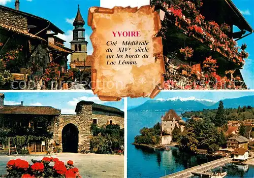 AK / Ansichtskarte Yvoire Clocher Maison fleurie Auberge de la Porte d Yvoire Fort Chateau Alpes Yvoire