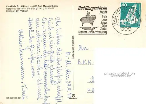 AK / Ansichtskarte Bad_Mergentheim Kurklinik Dr. Voetisch Bad_Mergentheim