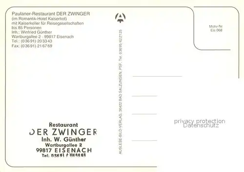 AK / Ansichtskarte Eisenach_Thueringen Paulaner Restaurant Der Zwinger Eisenach Thueringen