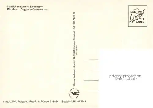 AK / Ansichtskarte Rhode_Olpe_Biggesee Fliegeraufnahme Rhode_Olpe_Biggesee