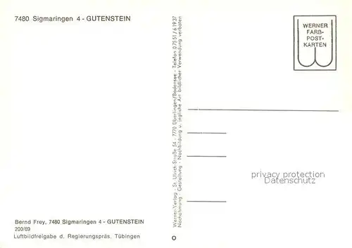 AK / Ansichtskarte Sigmaringen Fliegeraufnahme Gutstein Sigmaringen