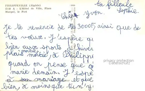 AK / Ansichtskarte Philippeville_Algerien Hotel de Ville Place Marque et le port vue aerienne Philippeville_Algerien