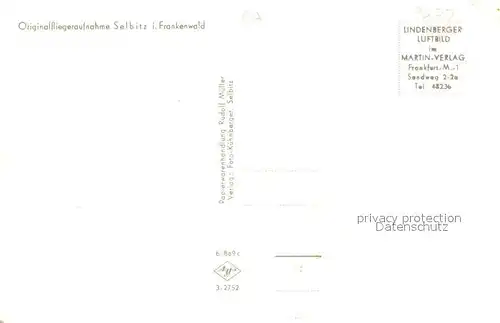 AK / Ansichtskarte Selbitz_Oberfranken Ort im Frankenwald Original Fliegeraufnahme Selbitz Oberfranken