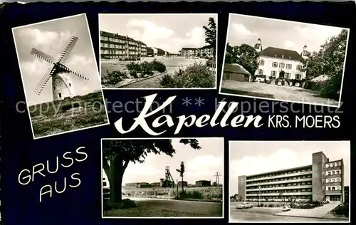 AK / Ansichtskarte Kapellen_Moers Windmuehle Wohnsiedlung Schloss Zeche Kapellen_Moers