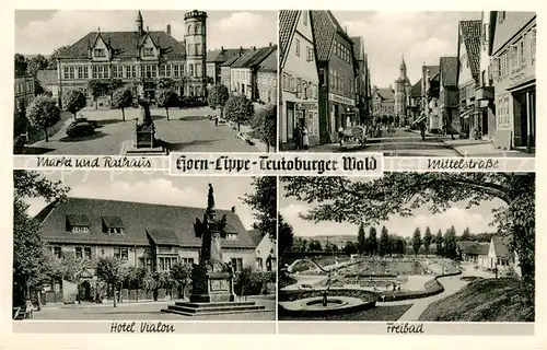 AK / Ansichtskarte Horn_Lippe Markt Rathaus Mittelstrasse Innenstadt Hotel Vialon Denkmal Freibad Horn_Lippe