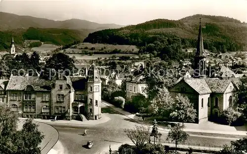 AK / Ansichtskarte Waldkirch_Breisgau Postamt und evangelische Kirche Blick zum Schwarzwald Waldkirch Breisgau