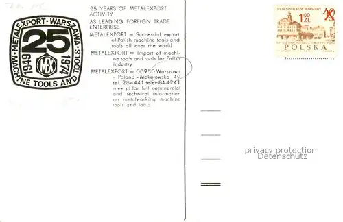 AK / Ansichtskarte Warszawa Metalexport Foreign Trade Enterprise Warszawa